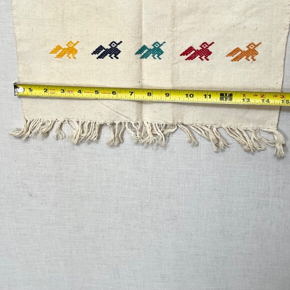 Handwoven Mexican Zapotec Oaxaco Embroidered Bird‎ Motif Vintage Towel 14x17 - Picture 6 of 9